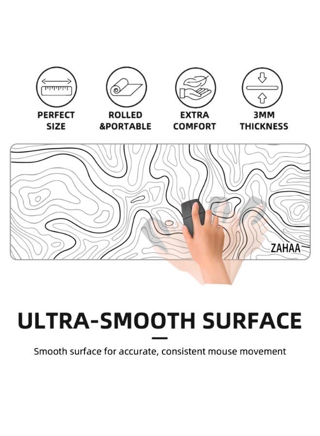 زها لوحة ماوس ألعاب كبيرة ، حواف مخيطة، سطح قماش ناعم، قاعدة مطاطية غير قابلة للانزلاق، ماوس باد مقاومة للماء بسمك 3 مم - أبيض - Image 4